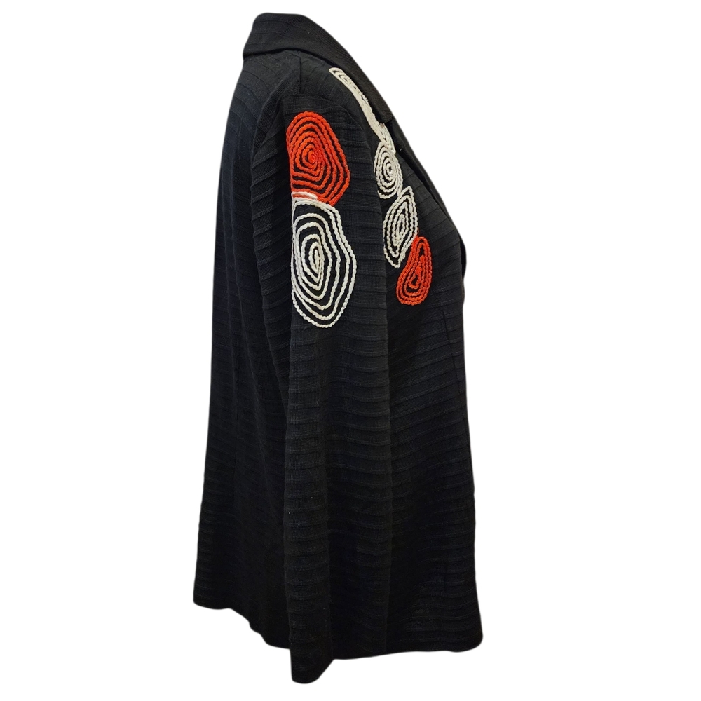 Ming Wang Black Blazer with Red and White Embroidery Sz Large - Picture 9 of 13